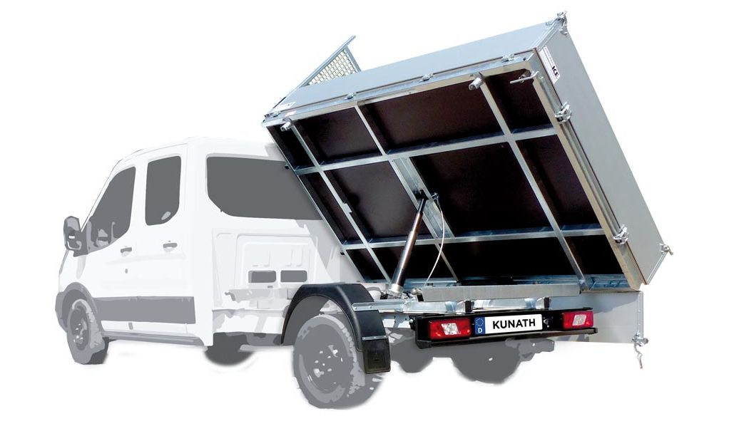Ein Transporter Umbau und Aufbau eines individuell anpassbaren Leichtbaukippers von Kunath Fahrzeugbau.
